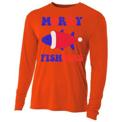 Merry Fishmas Funny Christmas Fishing Xmas Great Gift Cooling Performance Long Sleeve Crew