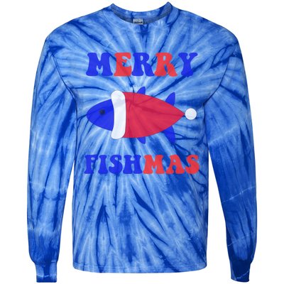 Merry Fishmas Funny Christmas Fishing Xmas Great Gift Tie-Dye Long Sleeve Shirt