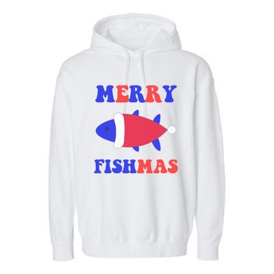 Merry Fishmas Funny Christmas Fishing Xmas Great Gift Garment-Dyed Fleece Hoodie