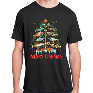 Merry Fishmas Funny Christmas Tree Lights Fish Fishing Rod Adult ChromaSoft Performance T-Shirt