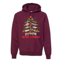 Merry Fishmas Funny Christmas Tree Lights Fish Fishing Rod Premium Hoodie