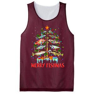 Merry Fishmas Funny Christmas Tree Lights Fish Fishing Rod Mesh Reversible Basketball Jersey Tank