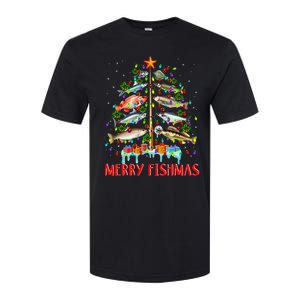 Merry Fishmas Funny Christmas Tree Lights Fish Fishing Rod Softstyle CVC T-Shirt