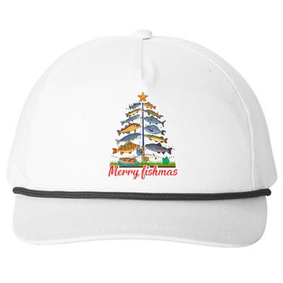 Merry Fishmas Funny Fisher Christmas Tree Fishing Pajama Snapback Five-Panel Rope Hat