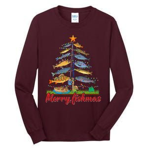 Merry Fishmas Funny Fisher Christmas Tree Fishing Pajama Tall Long Sleeve T-Shirt