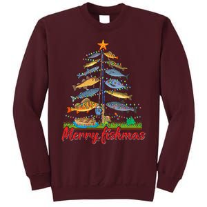 Merry Fishmas Funny Fisher Christmas Tree Fishing Pajama Tall Sweatshirt