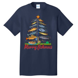 Merry Fishmas Funny Fisher Christmas Tree Fishing Pajama Tall T-Shirt