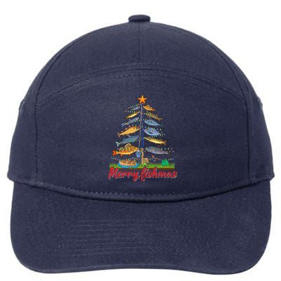 Merry Fishmas Funny Fisher Christmas Tree Fishing Pajama 7-Panel Snapback Hat