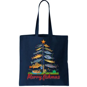 Merry Fishmas Funny Fisher Christmas Tree Fishing Pajama Tote Bag