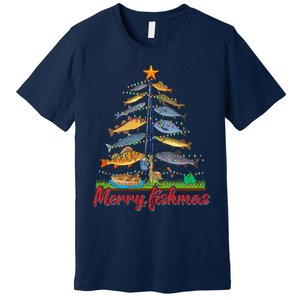 Merry Fishmas Funny Fisher Christmas Tree Fishing Pajama Premium T-Shirt