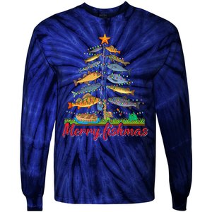 Merry Fishmas Funny Fisher Christmas Tree Fishing Pajama Tie-Dye Long Sleeve Shirt