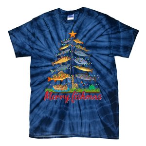 Merry Fishmas Funny Fisher Christmas Tree Fishing Pajama Tie-Dye T-Shirt