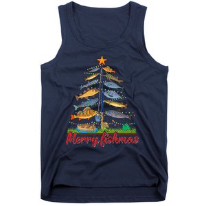 Merry Fishmas Funny Fisher Christmas Tree Fishing Pajama Tank Top