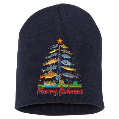 Merry Fishmas Funny Fisher Christmas Tree Fishing Pajama Short Acrylic Beanie