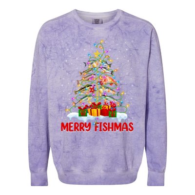 Merry Fishmas Funny Christmas Tree Fishing Lover Meaningful Gift Colorblast Crewneck Sweatshirt