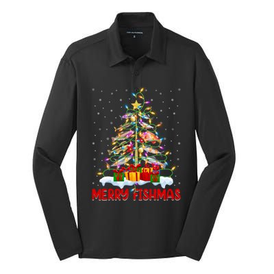 Merry Fishmas Funny Christmas Tree Fishing Lover Meaningful Gift Silk Touch Performance Long Sleeve Polo