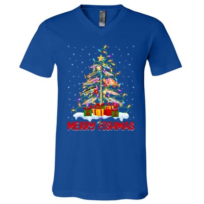 Merry Fishmas Funny Christmas Tree Fishing Lover Meaningful Gift V-Neck T-Shirt