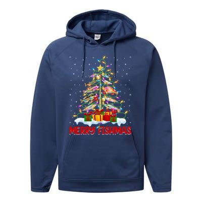 Merry Fishmas Funny Christmas Tree Fishing Lover Meaningful Gift Performance Fleece Hoodie