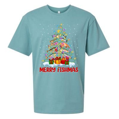 Merry Fishmas Funny Christmas Tree Fishing Lover Meaningful Gift Sueded Cloud Jersey T-Shirt