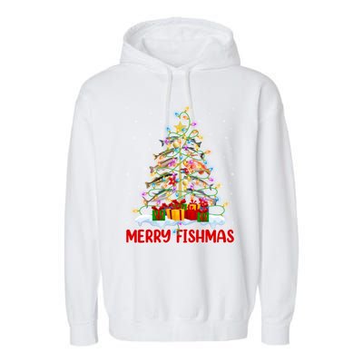 Merry Fishmas Funny Christmas Tree Fishing Lover Meaningful Gift Garment-Dyed Fleece Hoodie