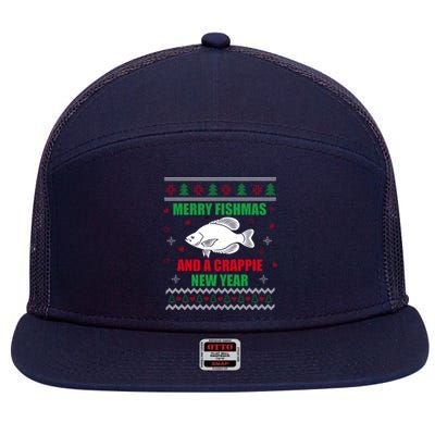 Merry Fishmas Fishing Funny Xmas Crappie For Fisherman 7 Panel Mesh Trucker Snapback Hat