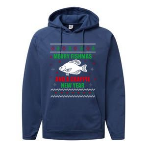 Merry Fishmas Fishing Funny Xmas Crappie For Fisherman Performance Fleece Hoodie