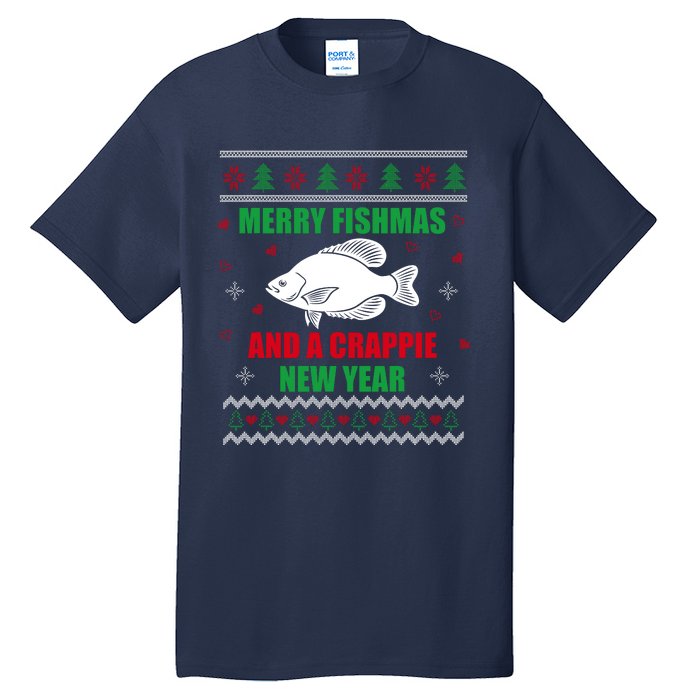 Merry Fishmas Fishing Funny Xmas Crappie For Fisherman Tall T-Shirt