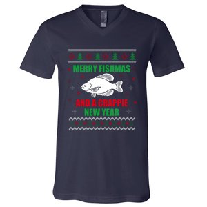 Merry Fishmas Fishing Funny Xmas Crappie For Fisherman V-Neck T-Shirt