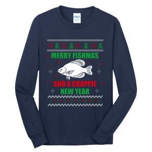 Merry Fishmas Fishing Funny Xmas Crappie For Fisherman Tall Long Sleeve T-Shirt