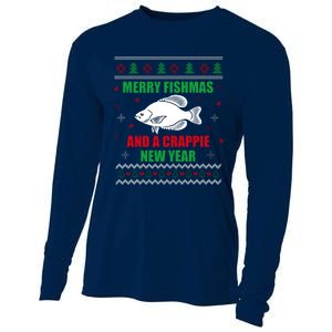 Merry Fishmas Fishing Funny Xmas Crappie For Fisherman Cooling Performance Long Sleeve Crew