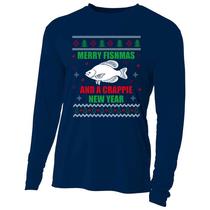 Merry Fishmas Fishing Funny Xmas Crappie For Fisherman Cooling Performance Long Sleeve Crew