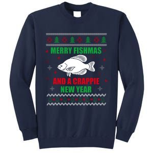 Merry Fishmas Fishing Funny Xmas Crappie For Fisherman Tall Sweatshirt