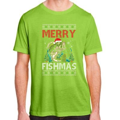 Merry Fishmas Fishing Ugly Christmas Large Mouth Bass Adult ChromaSoft Performance T-Shirt