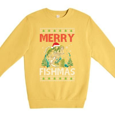 Merry Fishmas Fishing Ugly Christmas Large Mouth Bass Premium Crewneck Sweatshirt