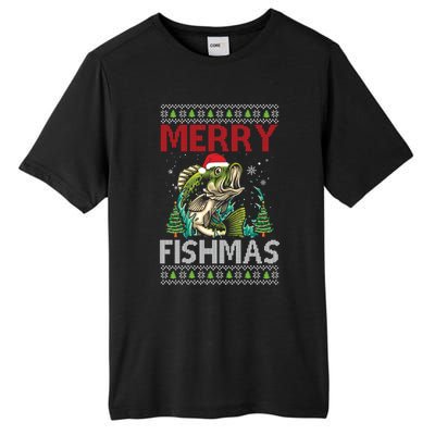 Merry Fishmas Fishing Ugly Christmas Large Mouth Bass Tall Fusion ChromaSoft Performance T-Shirt