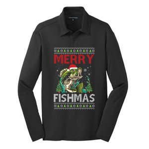 Merry Fishmas Fishing Ugly Christmas Large Mouth Bass Silk Touch Performance Long Sleeve Polo