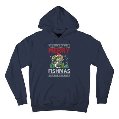 Merry Fishmas Fishing Ugly Christmas Large Mouth Bass Hoodie