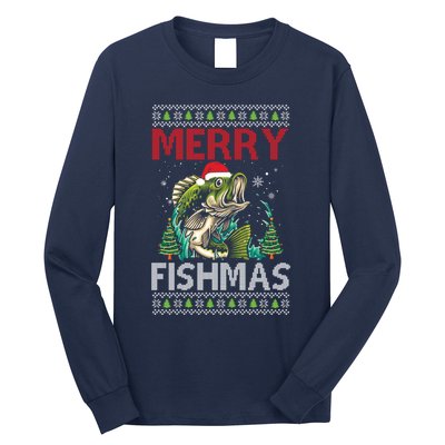 Merry Fishmas Fishing Ugly Christmas Large Mouth Bass Long Sleeve Shirt