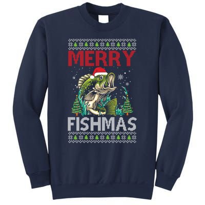 Merry Fishmas Fishing Ugly Christmas Large Mouth Bass Sweatshirt