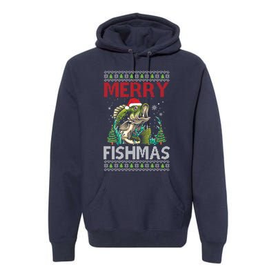 Merry Fishmas Fishing Ugly Christmas Large Mouth Bass Premium Hoodie