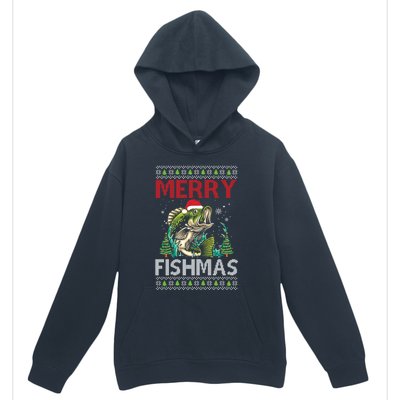 Merry Fishmas Fishing Ugly Christmas Large Mouth Bass Urban Pullover Hoodie