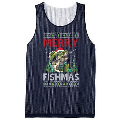 Merry Fishmas Fishing Ugly Christmas Large Mouth Bass Mesh Reversible Basketball Jersey Tank