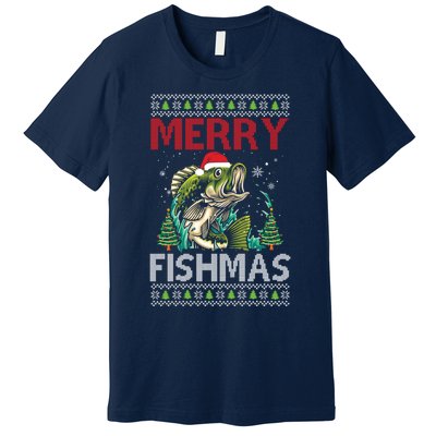 Merry Fishmas Fishing Ugly Christmas Large Mouth Bass Premium T-Shirt