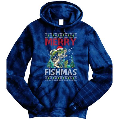 Merry Fishmas Fishing Ugly Christmas Large Mouth Bass Tie Dye Hoodie