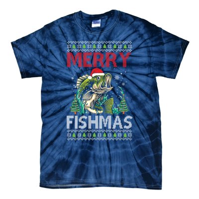 Merry Fishmas Fishing Ugly Christmas Large Mouth Bass Tie-Dye T-Shirt