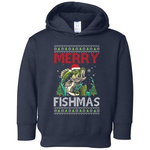 Merry Fishmas Fishing Ugly Christmas Large Mouth Bass Toddler Hoodie