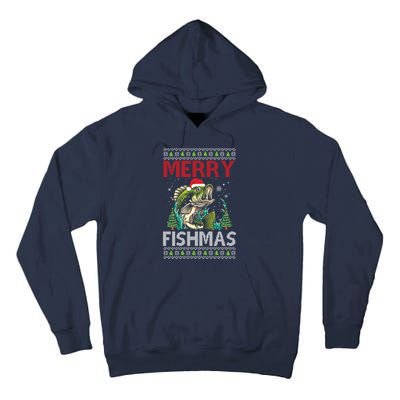 Merry Fishmas Fishing Ugly Christmas Large Mouth Bass Tall Hoodie