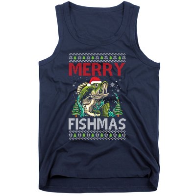 Merry Fishmas Fishing Ugly Christmas Large Mouth Bass Tank Top