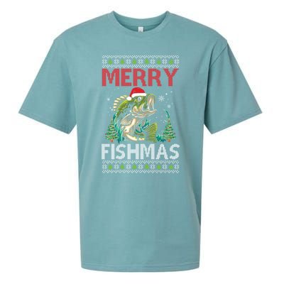 Merry Fishmas Fishing Ugly Christmas Large Mouth Bass Sueded Cloud Jersey T-Shirt