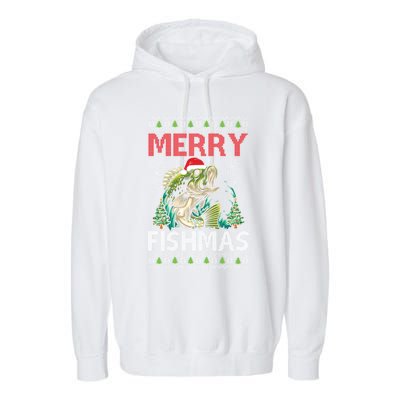 Merry Fishmas Fishing Ugly Christmas Large Mouth Bass Garment-Dyed Fleece Hoodie